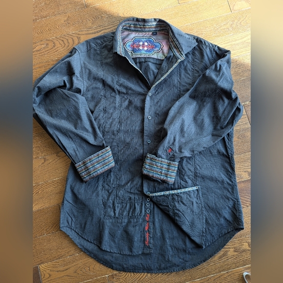 Robert Graham Rolled Cuffs Collar Black Cotton Silk Mens Size L Buttondown shirt - Picture 1 of 13